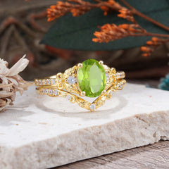 Naturally Inspired Luxury 4-Prong Oval Cut Peridot Stacking Ring Set