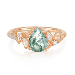 Nature-Inspired Classic Luxe 4-Prong Pear-Cut Natural Moss Agate Engagement Ring