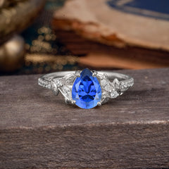 Nature-Inspired Classic Luxe 4-Prong Pear-Cut Sapphire Engagement Ring