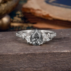 Nature-Inspired Classic Luxe 4-Prong Pear-Cut Black Rutilated Quartz Engagement Ring