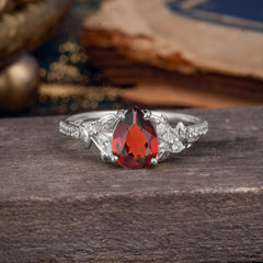 Nature-Inspired Classic Luxe 4-Prong Pear-Cut Garnet Engagement Ring