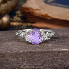 Nature-Inspired Classic Luxe 4-Prong Pear-Cut Amethyst Engagement Ring