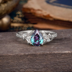 Nature-Inspired Classic Luxe 4-Prong Pear-Cut Alexandrite Engagement Ring