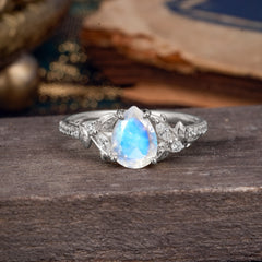 Nature-Inspired Classic Luxe 4-Prong Pear-Cut Moonstone Engagement Ring