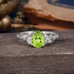 Nature-Inspired Classic Luxe 4-Prong Pear-Cut Peridot Engagement Ring