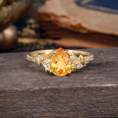 Nature-Inspired Classic Luxe 4-Prong Pear-Cut Citrine Engagement Ring