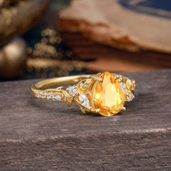 Nature-Inspired Classic Luxe 4-Prong Pear-Cut Citrine Engagement Ring