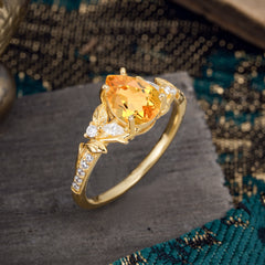 Nature-Inspired Classic Luxe 4-Prong Pear-Cut Citrine Engagement Ring