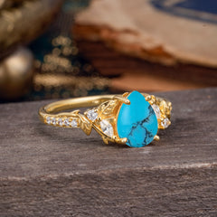 Nature-Inspired Classic Luxe 4-Prong Pear-Cut Turquoise Engagement Ring