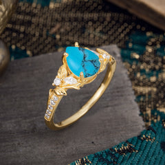 Nature-Inspired Classic Luxe 4-Prong Pear-Cut Turquoise Engagement Ring