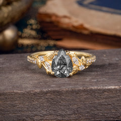 Nature-Inspired Classic Luxe 4-Prong Pear-Cut Black Rutilated Quartz Engagement Ring