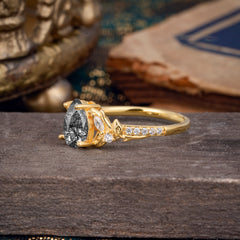 Nature-Inspired Classic Luxe 4-Prong Pear-Cut Black Rutilated Quartz Engagement Ring