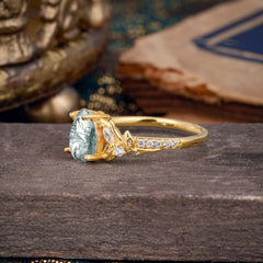 Nature-Inspired Classic Luxe 4-Prong Pear-Cut Natural Moss Agate Engagement Ring