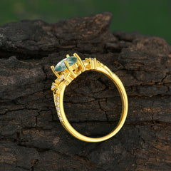 Nature-Inspired Classic Luxe 4-Prong Pear-Cut Natural Moss Agate Engagement Ring