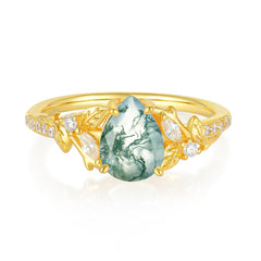 Nature-Inspired Classic Luxe 4-Prong Pear-Cut Natural Moss Agate Engagement Ring
