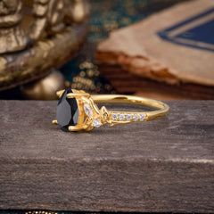 Nature-Inspired Classic Luxe 4-Prong Pear-Cut Black Onyx Engagement Ring