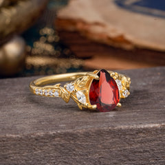 Nature-Inspired Classic Luxe 4-Prong Pear-Cut Garnet Engagement Ring