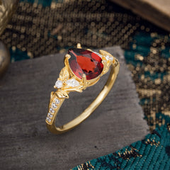 Nature-Inspired Classic Luxe 4-Prong Pear-Cut Garnet Engagement Ring