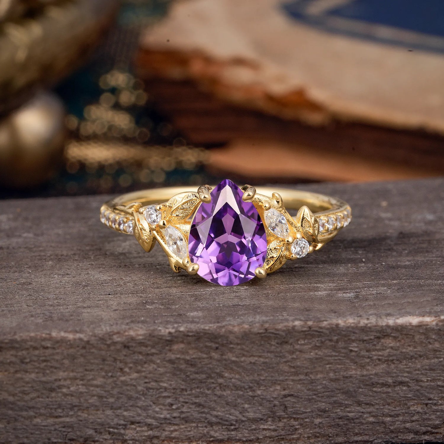 Nature-Inspired Classic Luxe 4-Prong Pear-Cut Amethyst Engagement Ring