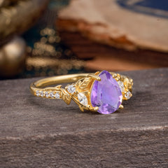 Nature-Inspired Classic Luxe 4-Prong Pear-Cut Amethyst Engagement Ring
