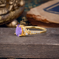 Nature-Inspired Classic Luxe 4-Prong Pear-Cut Amethyst Engagement Ring