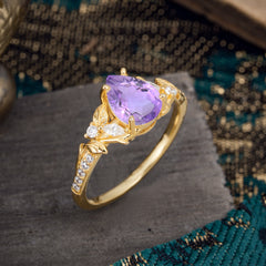 Nature-Inspired Classic Luxe 4-Prong Pear-Cut Amethyst Engagement Ring