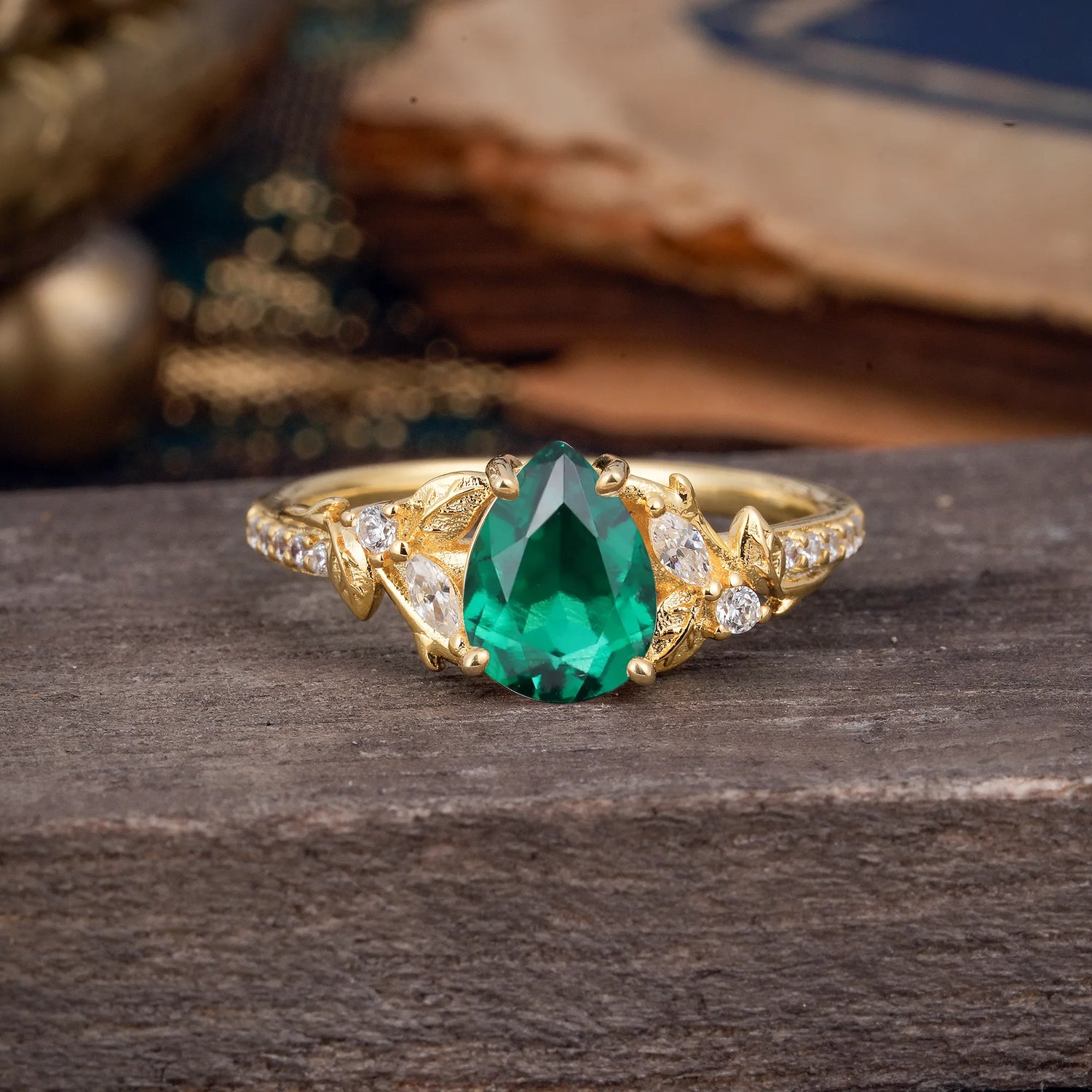 Nature-Inspired Classic Luxe 4-Prong Pear-Cut Emerald Engagement Ring