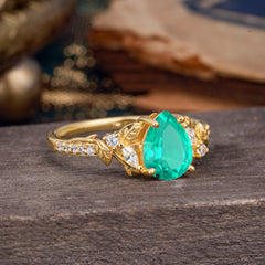 Nature-Inspired Classic Luxe 4-Prong Pear-Cut Emerald Engagement Ring