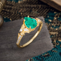 Nature-Inspired Classic Luxe 4-Prong Pear-Cut Emerald Engagement Ring