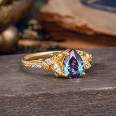 Nature-Inspired Classic Luxe 4-Prong Pear-Cut Alexandrite Engagement Ring