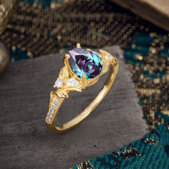 Nature-Inspired Classic Luxe 4-Prong Pear-Cut Alexandrite Engagement Ring