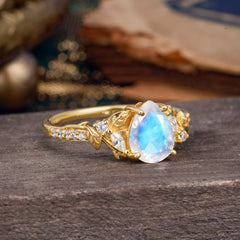 Nature-Inspired Classic Luxe 4-Prong Pear-Cut Moonstone Engagement Ring