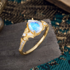 Nature-Inspired Classic Luxe 4-Prong Pear-Cut Moonstone Engagement Ring
