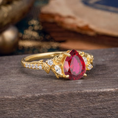 Nature-Inspired Classic Luxe 4-Prong Pear-Cut Ruby Engagement Ring