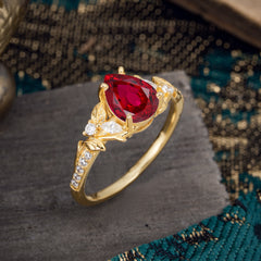 Nature-Inspired Classic Luxe 4-Prong Pear-Cut Ruby Engagement Ring