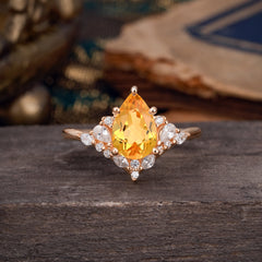 Luxe  Classic 5-Prong Pear-Cut Natural Citrine Engagement Ring