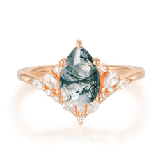 Luxe  Classic 6-Prong Pear-Cut Natural Moss Agate Engagement Ring