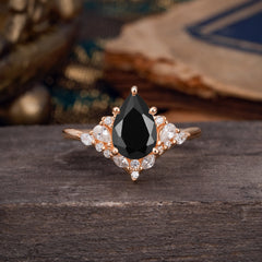 Luxe  Classic 5-Prong Pear-Cut Natural Black Onyx Engagement Ring