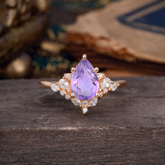 Luxe  Classic 5-Prong Pear-Cut Natural Amethyst Engagement Ring