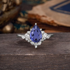 Luxe  Classic 5-Prong Pear-Cut Natural Tanzanite Engagement Ring