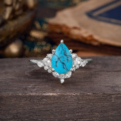 Luxe  Classic 5-Prong Pear-Cut Turquoise Engagement Ring