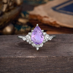 Luxe  Classic 5-Prong Pear-Cut Natural Amethyst Engagement Ring