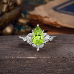 Luxe  Classic 5-Prong Pear-Cut Natural Peridot Engagement Ring