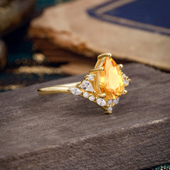 Luxe  Classic 5-Prong Pear-Cut Natural Citrine Engagement Ring