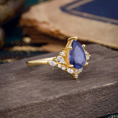 Luxe  Classic 5-Prong Pear-Cut Natural Tanzanite Engagement Ring
