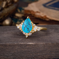 Luxe  Classic 5-Prong Pear-Cut Turquoise Engagement Ring