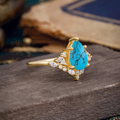Luxe  Classic 5-Prong Pear-Cut Turquoise Engagement Ring