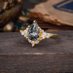 Luxe  Classic 5-Prong Pear-Cut Natural Black Rutilated Quartz Engagement Ring