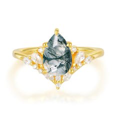 Luxe  Classic 6-Prong Pear-Cut Natural Moss Agate Engagement Ring