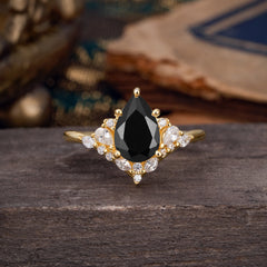 Luxe  Classic 5-Prong Pear-Cut Natural Black Onyx Engagement Ring